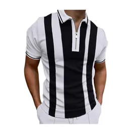 Mode Slim Fit Streifen Gedruckt Polos T-shirts Für Sommer Herren Zipper Revers Designer Splice Farbe Kurzarm Polo Shirts ZZPL61-70