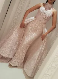 Muslim Dresses 2022 Mermaid High Neck Detachable Skirt Lace Islamic Dubai Kaftan Saudi Arabic Long Evening Gowns Prom Floor Length