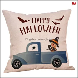 Caixa de travesseiro Decora￧￣o de Halloween ER Carta de carro de ab￳bora Print Throw Cushio dhmml