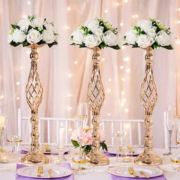 Party Decoration Gold/ Silver Flowers Vases Candle Rack Stand Holders Wedding Decor Road blommor Bukett Props Tabell Centerpiece Pillarp