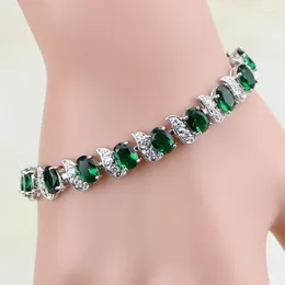 Länkkedja damer mode utsökta naturliga gröna jadeiter vit zirkon silver färg charm armband kvinnor smycken kent22