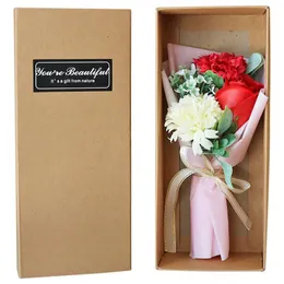 Decorative Flowers & Wreaths Creative Scented Artificial Soap Rose Bouquet Carnation Bunch Gift Box Simulation 3rose Mother's Day Birthd