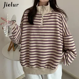 Jielur Modna Zaklęcie Kolor czarny pasek Kobiety Bluza Autumn High Street Hoodie Kobieta Pullover Turtleck Top MXL 220815