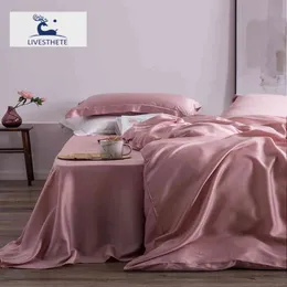 Liv-Estete klass 100% silkrosa sängkläder set mullbär 25 mamma kvinnor ark täcke täcker kudde drottning kung