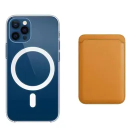 Case magnetiche 2in1 per cassa di telefono trasparente di ricarica wireless MagSafe per iPhone 12 11 13 Pro XS Max Copertura della scheda in pelle