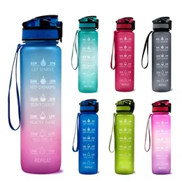 1L Kunststoff Sport Outdoor Wasserflasche mit Zeitskala Erinnerung Farbverlauf 1000ml Wasserflasche GYM Krug Tasse Kunststoff Trinkflaschen bunt B0531A05