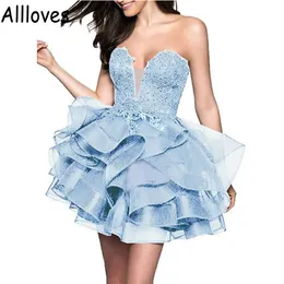 Sexy Sweetheart Homecoming Dresses For Girls Back To School Party Wear Lace Appliques Beaded With Tiers Short Mini Cocktail Dress Formal Club Gown Plus Size CL0630