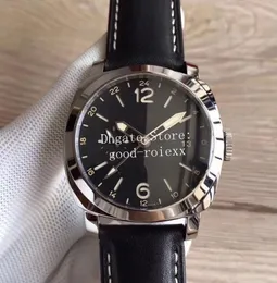 Relógios de 44 mm homens assistem Black Dial Dial Automático P.9003 Movimento 531 Banda de couro Officine Vs GMT Timepam vsf Sapphire Calendário Aço Mergulhar Caixa de Relógios