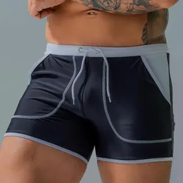 Herren-Bademode, roter Badeanzug, männliche Badehose, modisch, Sommer, Pool, Strand, schnell trocknende Shorts, Boxer, schwarze Herren-Boxershorts mit großer Tasche, Herren