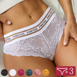 Finetoo 3pcs/set lace Panties for women hollow out perspectiveパッチワークブリーフセクシーなメッシュアンダーパン