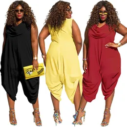 Kvinnors jumpsuits rompers sommarmärke kvinnor 5xl overaller jumpsuit sexig lös fotled längd byxor spandex chiffon lapptäcke romperwomen's