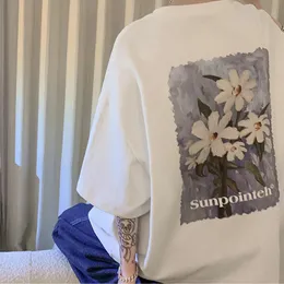 남자 티셔츠 꽃 무늬 프린트 짧은 슬리브 티셔츠 남자 여름 헤비급 느슨한 패션 INS 탑 아메리칸 캐주얼 판매 꽃 tshirtmen 's