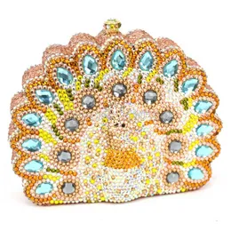 NXY Evening Bags Bolso de mano con forma pavo real para mujer, bolsa Lord, a la moda, fiesta y boda, cristal, color dorado, 0428