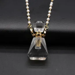 Ожерелья с подвесками Ожерелье из флакона духов из натурального камня Белый кристально чистый кварц Подвески Подвески Жемчужная цепочка для женщин Свадебные украшенияPend