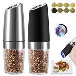 Electric Automatic Salt and Pepper Grinder Electric Grinder Gravity Adjustable Spices Grinder Led Light Spice Mill Kitchen Tools 220527