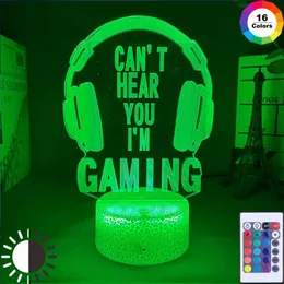 Night Lights Video Games Can't Hear You I'm Gaming Light For Children Headphones Gamer Color Changeable Table Lamp Home DecorationNi