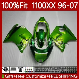 Injektionsmöbler för Honda Blackbird CBR1100 CBR 1100XX 1100 xx CC 96-07 114NO.104 CBR1100XX 96 97 98 99 00 01 02 03 04 05 06 07 Metal Green 1100CC 1996 2007 Kropp