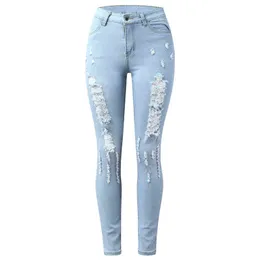 Leggings Dark Jeans Blue Casual Women Medium Classic Tight Pocket Midje Plus Size Pants For 4X L220726