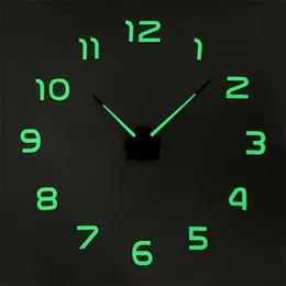 Świetliste zegary ścienne duże zegarek zegarowy Horloge 3D DIY Acryl Mirror Naklejki kwarcowe Duvar Saat Klock Modern Mute Wall Clock 210325