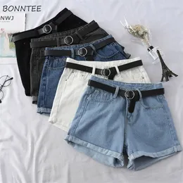 Shorts mulheres chiques combinam coreano casual básico simples harajuku adolescentes jeans jeans curta calça larga perna larga roupas femininas 220629