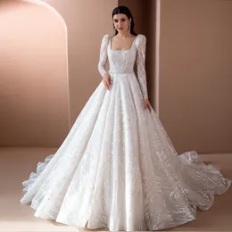 Vestido de noiva långärmad bollklänning bröllopsklänning pärlbältrockar de mariage lyxproblem