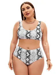 Women's Swimwear Women's Swimsuit 2022 European American Split Large Size Snakeskin Print Bikini Sexy High Waist Fat Woman SwimwearWomen