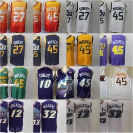 Men basket Rudy Gobert Jerseys 27 Donovan Mitchell 45 John Stockton 12 Karl Malone 32 Mike Conley 10 Edition tjänade stad