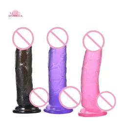 Sexy Toys Man Fake penis Realistic Big Dildo Silikon Przezroczysty kryształowy szklany kubek ssący dla kobiet