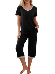 Calças de duas peças femininas Pigiama Donna Estivo Cotone Corto Manica Corta Pigiami Set Estivi Corti Sleepwearwearwomen's