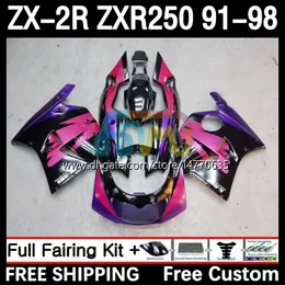 Набор для тела для Kawasaki Ninja ZXR-250 ZX 2R 2 R R250 ZXR 250 ZXR250 1991 1992 1993 1994 1995 1996 1997 1998 9dh.22 ZX-R250 ZX-2R ZX2R 91 92 93 94 95 96 97 98 Fairing Pink Black.