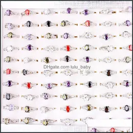 Band Ring Mücevher Parlak CZ Zirkon Taşları Sier Charm Rhinestones Düğün Partisi Kadın Toptan 50 PCS DROP D DHTTA