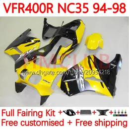 Kit carrosserie pour HONDA RVF400R VFR400 R N35 V4 VFR400R 94-98 134No.17 RVF VFR 400 RVF400 R 400RR 94 95 96 97 98 VFR400RR VFR 400R 1994 1995 1996 1997 1998 Carénage jaune noir