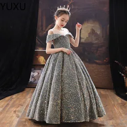 2022 Cute Tulle Ball Gown Flower Girl Dresses Lace Applique sequined Rhinestones Kids Pageant Dress Floor Length Girl's Birthday Party