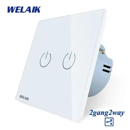 Welaik EU 2Gang2way Trairs-Touch-Switch Tempering-Crystal-Glass-Panel Switch-Screen-Wall Light-Switch AC250V A1922CW T200605