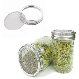 Mason Jars Cans Filter 5 Stainless Steel Sprouting Strainer Mesh Screen Lids Wide Mouth Cap Seeds Sprouts Growing Sifting Covers
