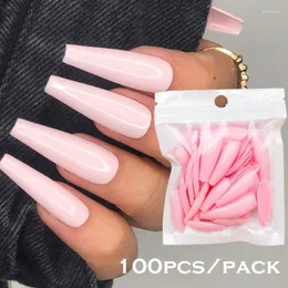 False Nails 100pcs Candy Color Nail Pink White Ballerina 가짜 예술 팁 확장 아크릴 풀 커버 매니큐어 도구 PRUD22