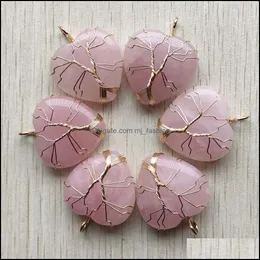 Charms Natural Roses Quartz Stone Tree of Life Golden Wire Wrapped Love Heart Pendants For Necklace Jewelry Marking M Mjfashion DHDVC