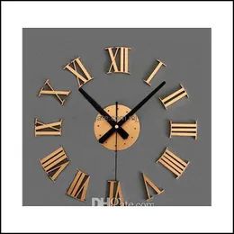 壁の時計家の装飾ガーデンヴィンテージウッドテクスチャ3Dローマ数字時計装飾ウォッチウッドステッカーjllhyk soif drop delivery 202