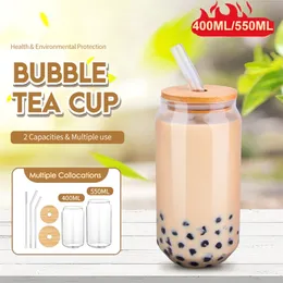 550 ml Tazza di vetro da 400 ml con coperchio e cannuccia Trasparente Bubble Tea Cup Bicchiere di succo di birra Latte Tazze di moka Tazza da colazione Bicchieri 220714