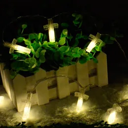 Strängar guirande lumineuse cross fairy semester ljus sträng julbelysning krans för år tacksägelse utomhus lysslys ledd