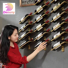 Deouny Wine Rack Wall 창조적 인 휴대용 빨간 유리 병 홀더 스탠드 금속 아이언 바 액세서리 크리스마스 홈 220509