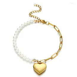 Charm armband rostfritt stål simulerat pärlhjärta för kvinnor bröllop flickvän valentins dag brud juvelrycharm lars22