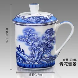500ml中国語スタイルの骨中国Jingdezhen Blue and White Porcelain Tea Cup Office Drink Travel Teaware Y200107