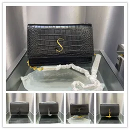 AAA Designer Black Leather Leather Counter Bag Calfskin Crocodile Emed Crossbody Medium Tassel Fashion Fashes حقائب 1188 محفظة 22 سم