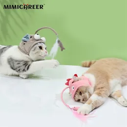 Mimicareer Cat Interactive Toys Kitten Fishing Had Hat Feathers Bait Fishing Head Covers Tease Pet Supplies Cat Accessories 220510