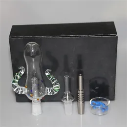 Shisha-Nektar-Bong-Set mit 14,4 mm Titanspitzen, Glaspfeife, Bohrinsel-Konzentrat, Dab-Stroh, Mini-Glasbongs