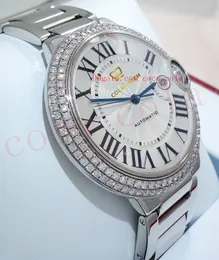 Caixa original Relógio 18K White Gold-XL 42mm Factory Diamond Buzel W-E-9009Z3 Novo Mecânico (Automático) Mens Balão Azul Sapphire Relógios