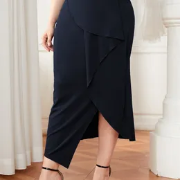 Add Elegant plus size wrap hip slit skirt 220611