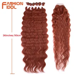 Moda Idol Bundos de cabelos com ondas corporais com trama de cabelo sintético de fechamento 36 polegadas 7pcs/pack 320g ombre loiro pacote de tecelagem de cabelo 220622