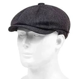 Nowa wiosenna jesień lniana moda berets kapelusz solidny kolor Men Octagonowe czapki na świeżym powietrzu Hip Hap Hats Hats Sprzedawca gazety Gorra J220722